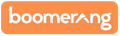The image shows the Boomerang logo with the word "boomerang" in white lowercase letters on an orange background. The letter "A" is stylized as a boomerang shape.